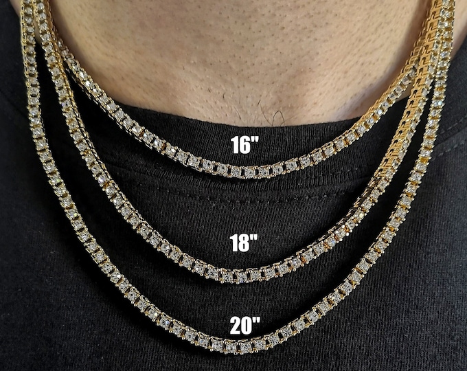 3MM Gold Tennis Chain Necklace, 316L Stainless Steel, Waterproof, Non-Tarnish, Gift for Him or Her