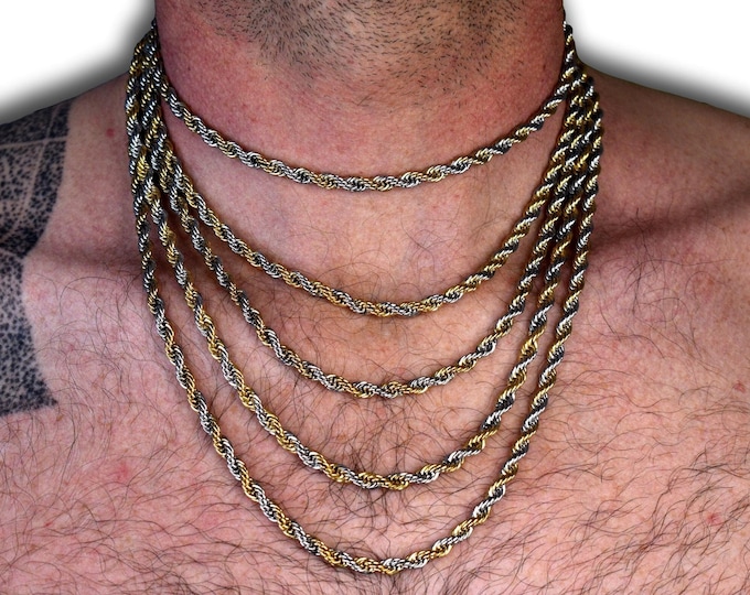 18K Gold Necklace, 5MM Gold and Silver Rope Chain Necklace - Jewelry  - Irish Gold, Authentic Irish Jewellery from Northern Ireland