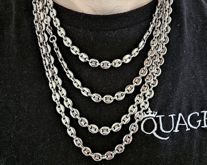 316L Necklace, 7MM Silver Coffee Bean Chain Necklace, Silver Chain, Jewelry Christmas Gift, Jewelry Christmas Gift