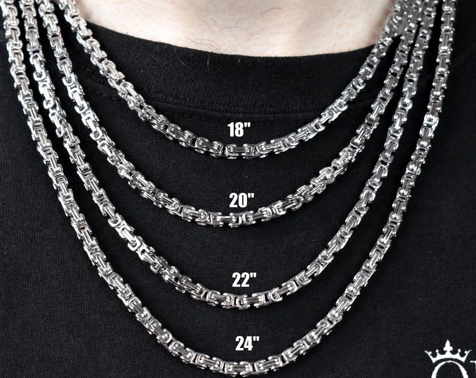 4MM Silver Royal Byzantine Chain Necklace, 316L Stainless Steel, Authentic Irish Jewellery from Northern Ireland