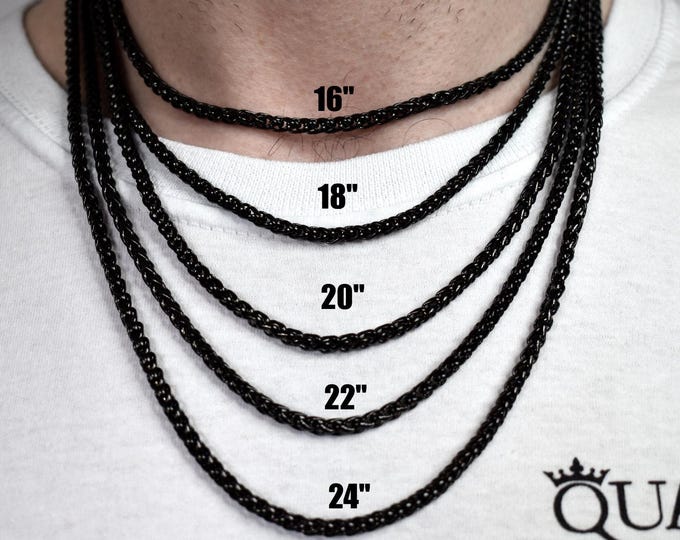 4MM Black Wheat Chain Necklace, Stainless Steel Necklace Men, Stainless Steel Chain Necklace, Mens Necklace Stainless Steel