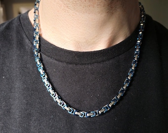 Silver and Blue Chain, 4MM Silver and Blue Royal Byzantine Chain Necklace - Jewelry  - Irish Silver