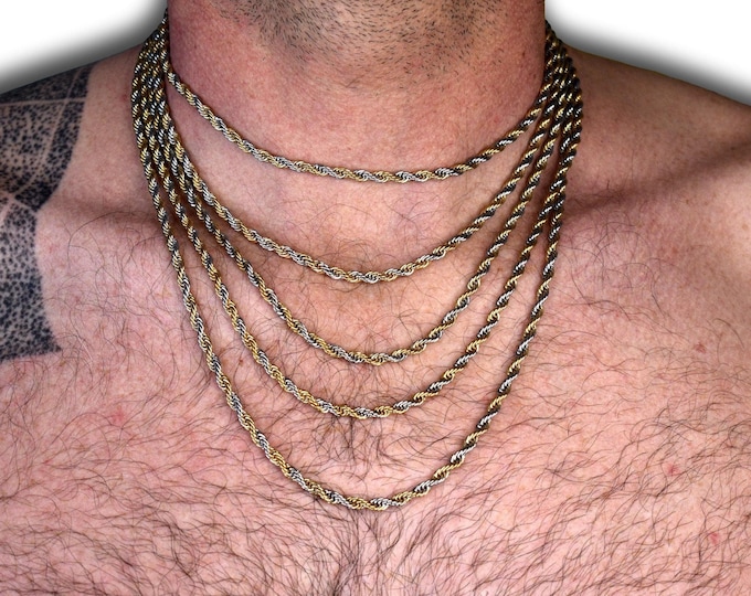18K Gold Necklace, 4MM Gold and Silver Rope Chain Necklace - Jewelry  - Irish Gold, Authentic Irish Jewellery from Northern Ireland