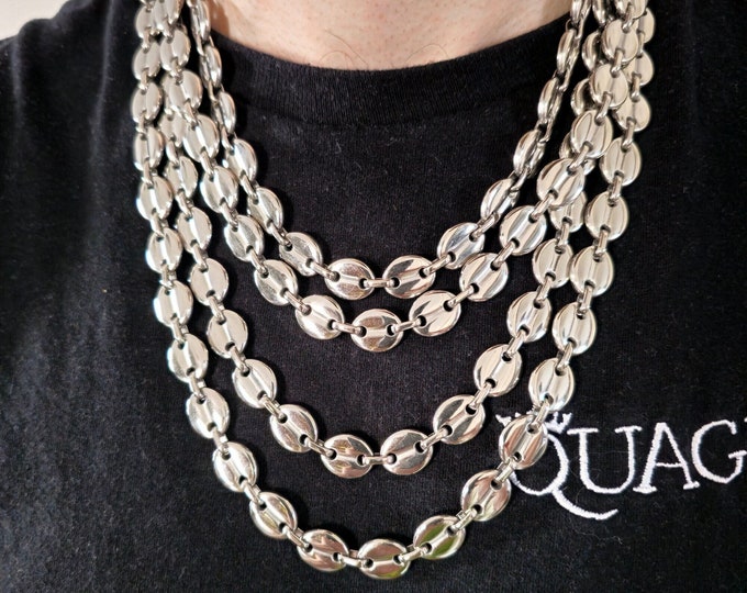 316L Necklace, 11MM Silver Coffee Bean Chain Necklace, Silver Chain, Jewelry Christmas Gift, Jewelry Christmas Gift
