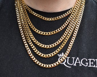 Gold Necklace, 7MM 18K Gold Cuban Curb Link Chain Necklace - Jewelry  - Irish Gold