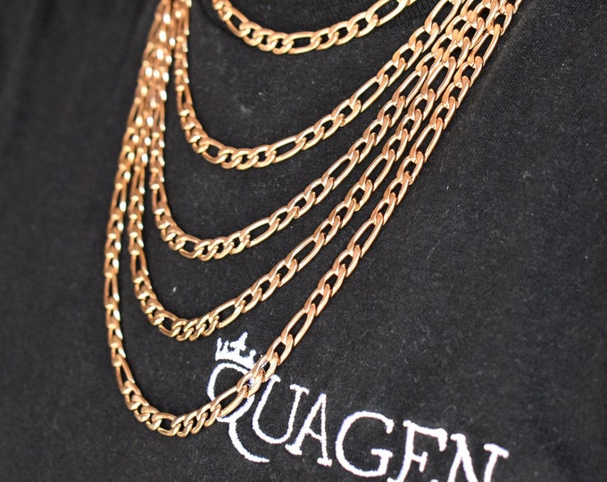 6MM 18K Rose Gold Figaro Chain, Figaro Style Chain, Stainless Steel Chain Necklace, Stainless Steel, Gold Plated, Gold Chain for Men
