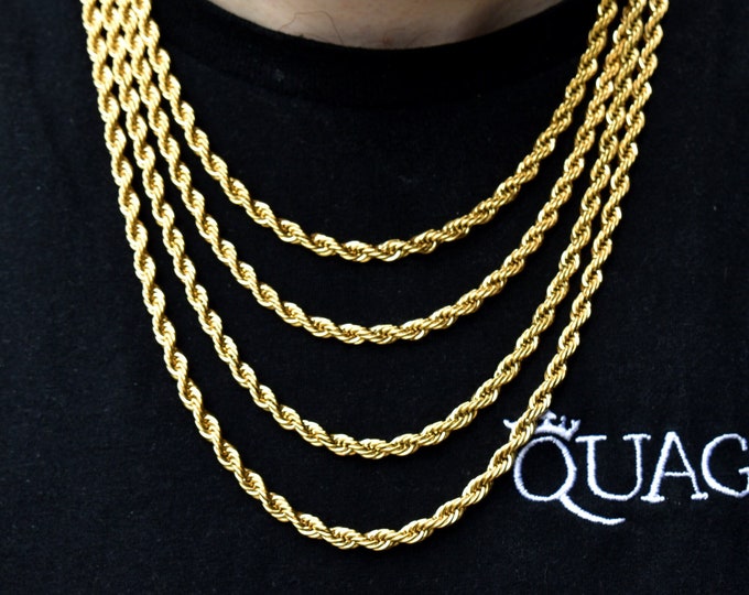 5MM 18K Gold Rope Chain, Twist Necklace Chain, Mens Chain Necklaces, Gold Chains for Men, Gold Plated, Gold Plated, Gold Twisted Chain