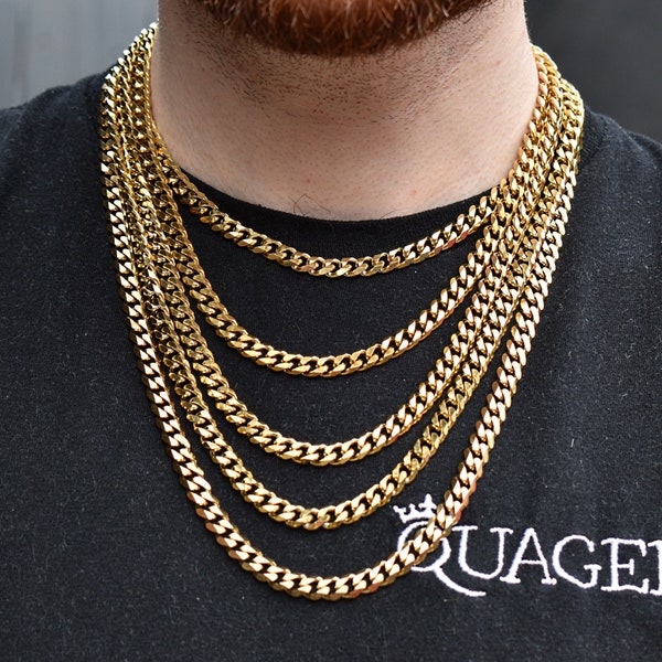 Gold Necklace, 7MM 18K Gold Cuban Curb Link Chain Necklace - Jewelry  - Irish Gold