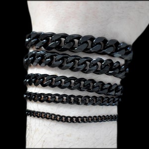 Black Bracelet, Black Cuban Curb Link Bracelet - Jewelry Valentine's Day Gift