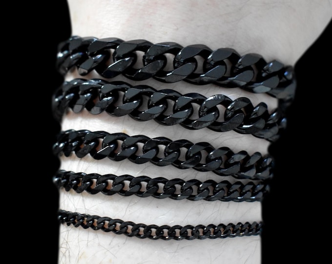 Black Cuban Link Stainless Steel Bracelet, Miami Cuban Link Bracelet, Cuban Link Bracelet, Stainless Steel