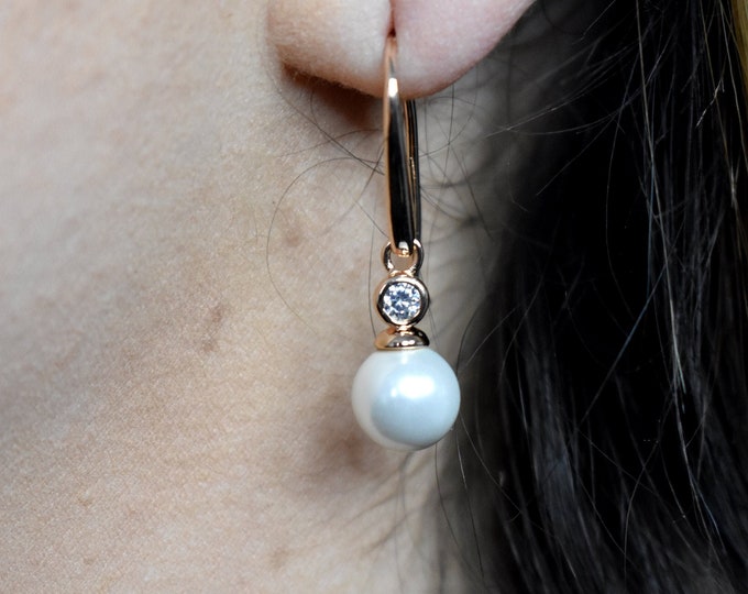 2MM 14K Rose Gold Pearl Drop Earrings - Perfect for Work, Meetings, Weddings with a Minimal Vibe