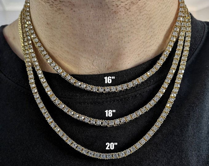 4MM 18k Gold Tennis Chain, CZ Chain, Hip Hop Chain, Gold Plated, Authentic Irish Jewellery from Northern Ireland