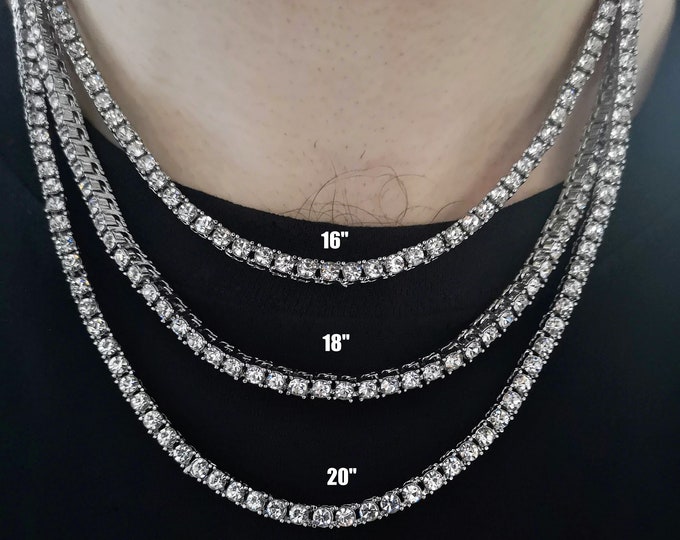 4MM Silver Tennis Chain Necklace, 316L Stainless Steel, Waterproof, Non-Tarnish, Gift for Him or Her