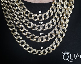 13MM Iced 18K Gold Chain, Miami Cuban Link Chain, Gold Cuban 13MM Iced 18K Gold Chain, Miami Cuban Link Chain, Gold Cuban