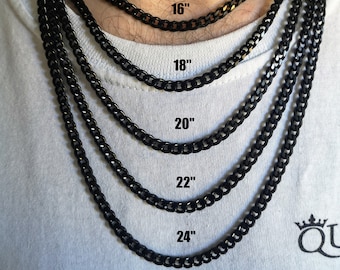 Black Necklace, 5MM Black Cuban Curb Link Chain Necklace - Jewelry  - Irish Steel