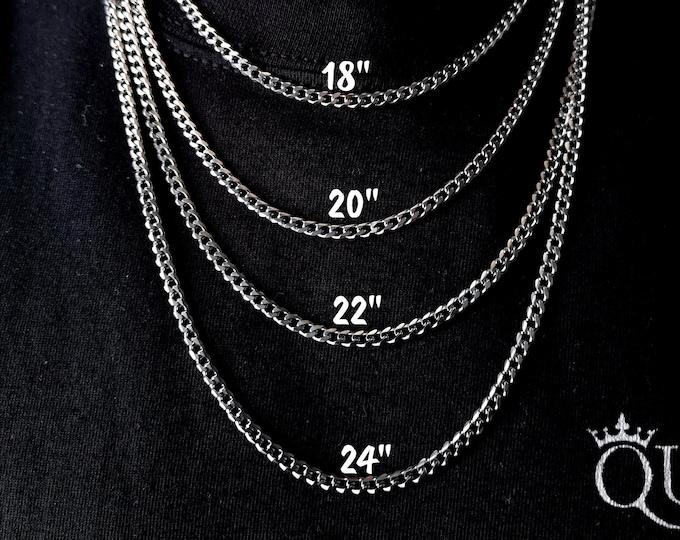 3.5MM Silver Chain, Miami Cuban Link Chain, Silver Cuban Link Necklace, Stainless Steel, Cuban Curb Chain Necklace, Cuban Necklace Men