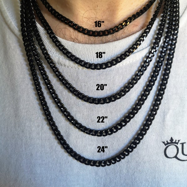 Black Necklace, 5MM Black Cuban Curb Link Chain Necklace - Jewelry  - Irish Steel