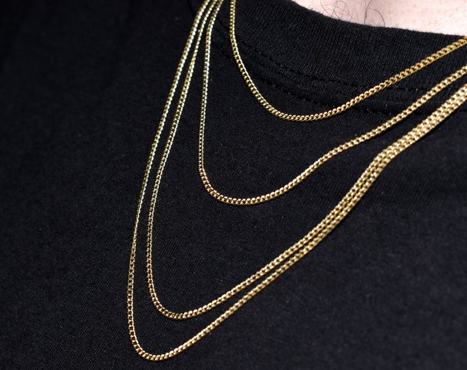 18K Solid Gold Cuban Curb Link Chain, Yellow Italian 1.7MM Diamond Cut, Dainty Chain, Gold Cuban Curb Link Necklace, Genuine Solid Gold