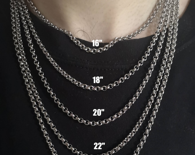 4MM Silver Rolo Chain, Rolo Chain, Silver Rolo Link Necklace, Stainless Steel, Round Rolo Necklace