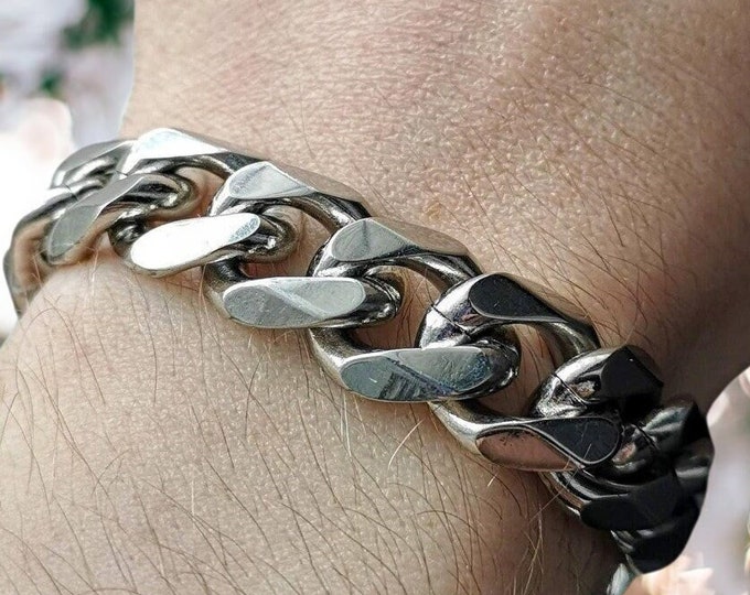 14MM Stainless Steel Bracelet, Miami Cuban Link Bracelet, Cuban Link Bracelet, Stainless Steel, Cuban Curb Chain Bracelet, Silver
