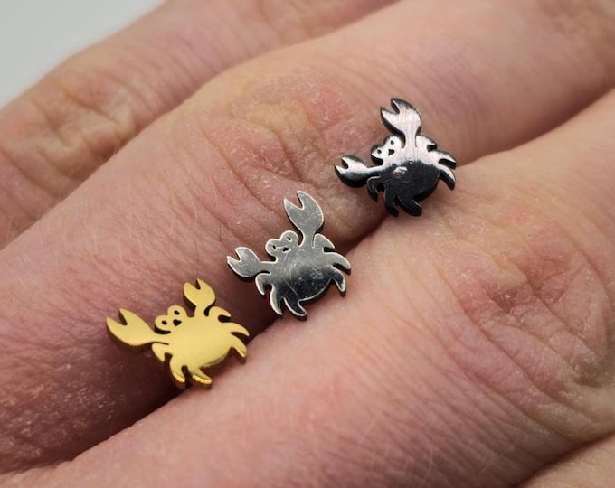 Crab Stud Earrings in Stainless Steel with Backs, Beach and Sea Studs, Authentic Irish Jewellery from Northern Ireland