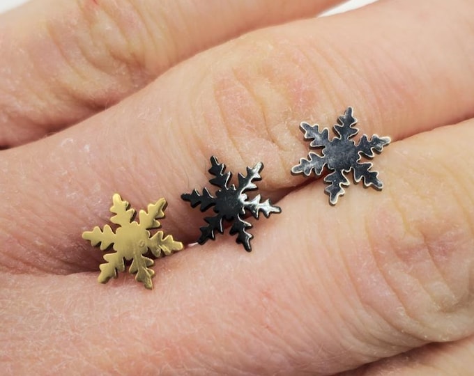 Snowflake Earrings in Stainless Steel, Winter Seasonal Festive Studs with Backs, Authentic Irish Jewellery from Northern Ireland