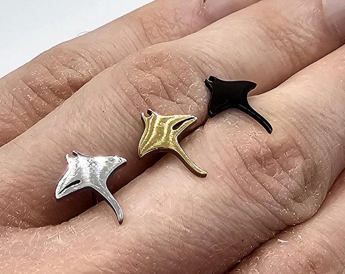 Manta Ray Stud Earrings in Stainless Steel, Ocean and Sea Animals with Backs, Authentic Irish Jewellery from Northern Ireland