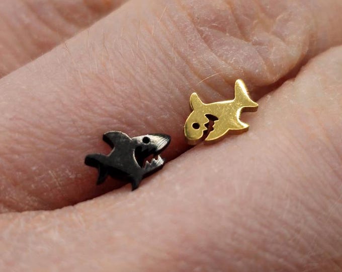 Tiny Shark Stud Earrings in Stainless Steel, Ocean and Sea Animals with Backs, Authentic Irish Jewellery from Northern Ireland