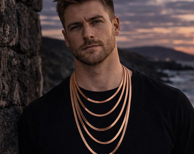 5MM 18K Rose Gold Snake Chain Necklace: Herringbone Style