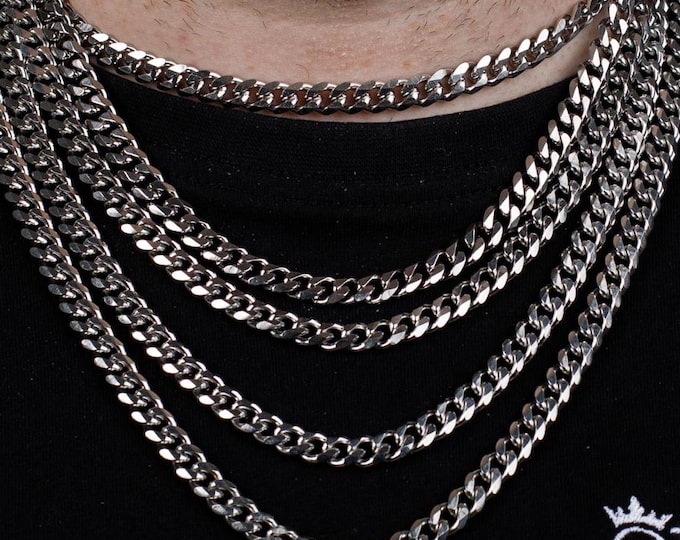 7MM Silver Cuban Link Chain, Hypoallergenic Jewellery for Men and Women, Thick Statement Necklace