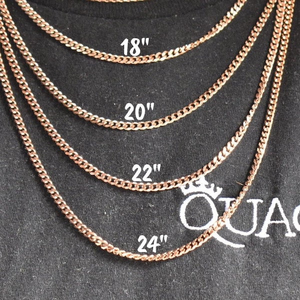 18K Rose Gold Necklace, 3.5MM  Rose Gold Cuban Curb Link Chain Necklace - Jewelry  - Irish Rose Gold