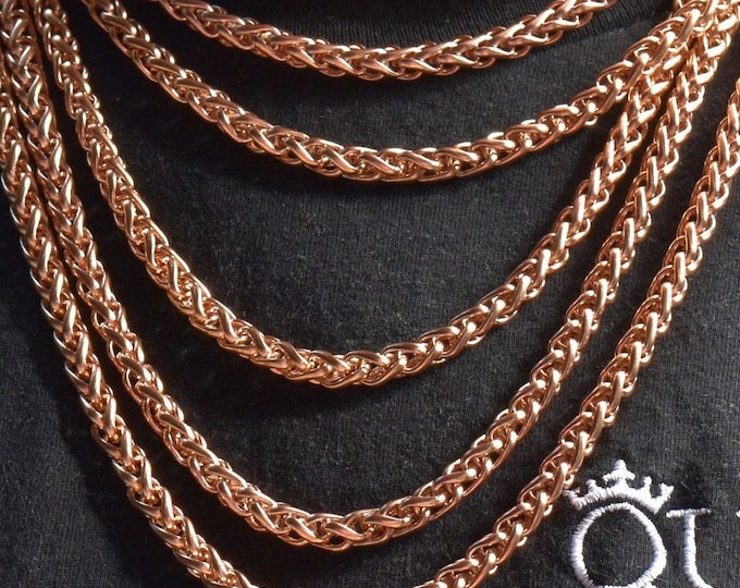 6MM 18K Rose Gold Wheat Chain Necklace, Stainless Steel Necklace Men, Stainless Steel Chain Necklace, Mens Necklace Stainless Steel