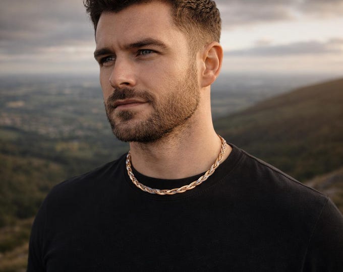 Tri-Colour Braided Snake Chain Necklace: Gold, Rose, Silver Stainless Steel