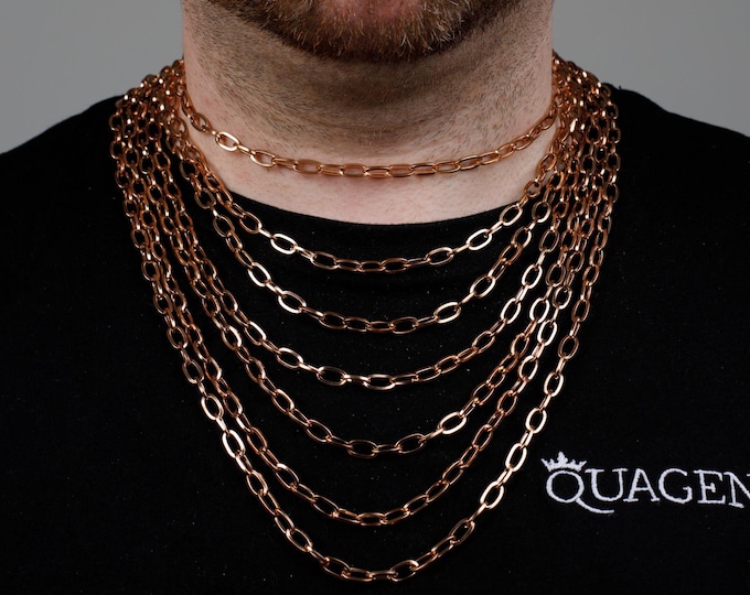 5MM Rose Gold Cable Chain Necklace, 316L Stainless Steel, Waterproof, Non-Tarnish, Gift for Him or Her