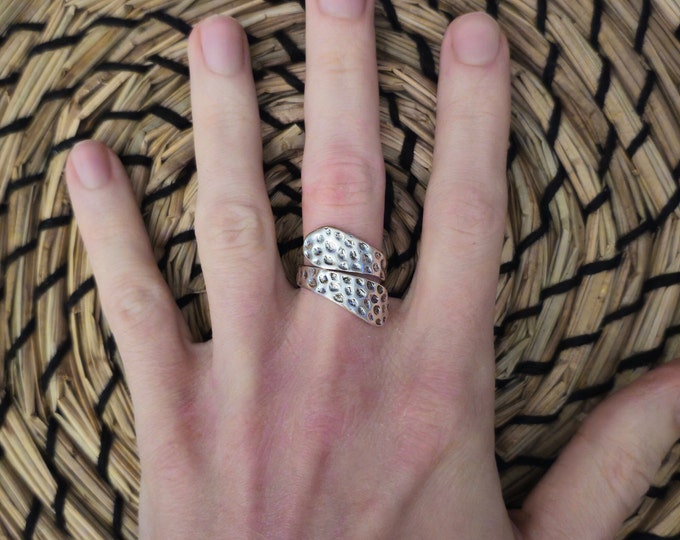 Hammered Celtic Ring: Adjustable Silver Stainless Steel Open Band