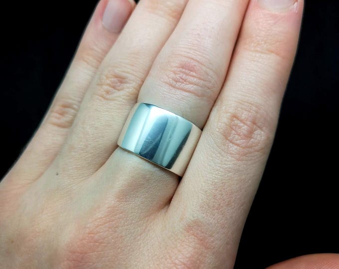 Adjustable Silver Mens Ring - Bold Wide Band for a Reflective Look, Authentic Irish Jewellery from Northern Ireland