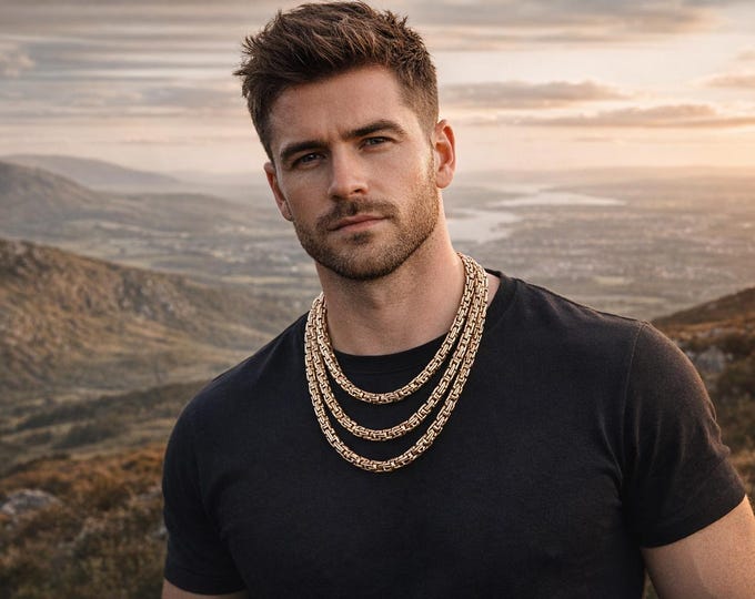 18k Gold Byzantine Chain Necklace: Hypoallergenic Stainless Steel Royal Link