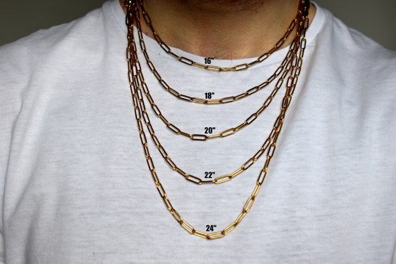 18K Gold 16 Inch Solid Paperclip Chain Necklace
