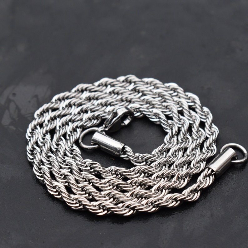 316L Silver Chain, 4MM Silver Rope Chain Necklace Jewelry Irish Silver image 6