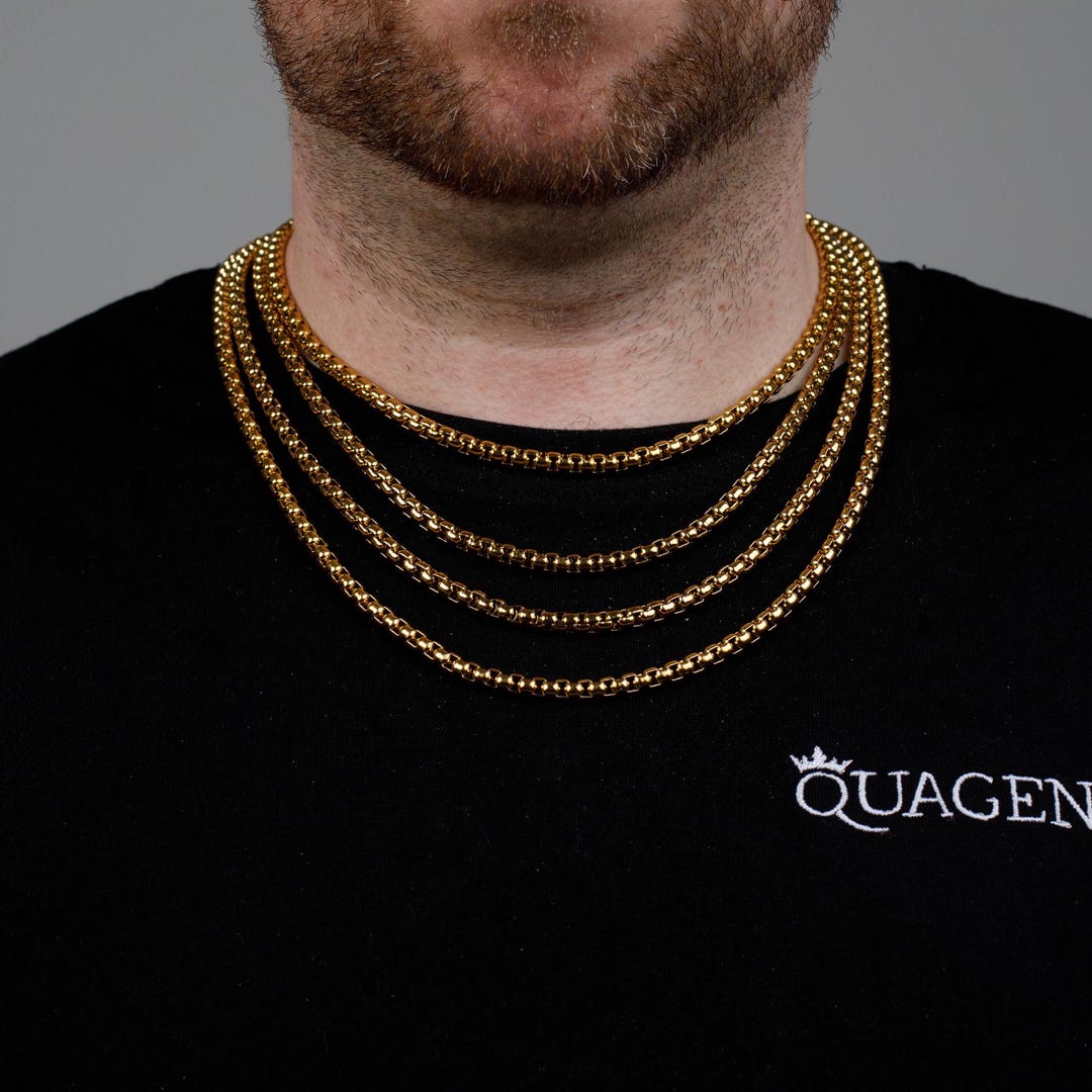 18K Gold Box Chain Necklace for Men: 5MM Stainless Steel - Etsy