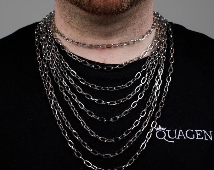 5MM Silver Cable Chain Necklace, 316L Stainless Steel, Waterproof, Non-Tarnish, Gift for Him or Her
