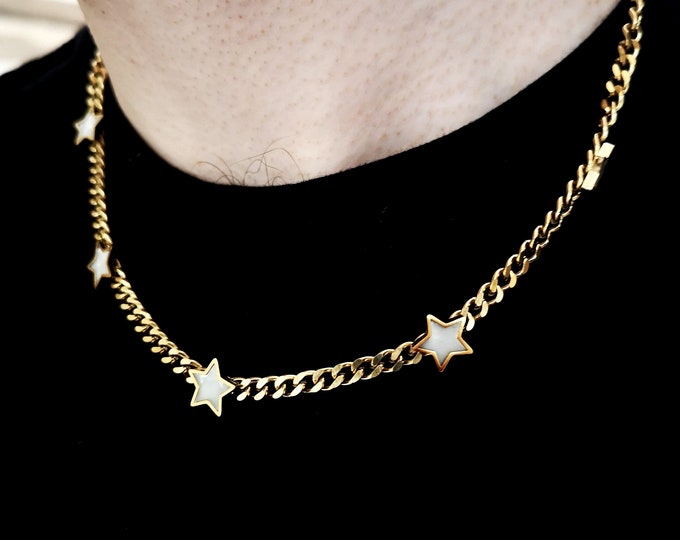 Gold Necklace - 18K Cuban Curb Link Chain with Star Charm - Stylish Irish Gold Jewelry for Everyday Wear