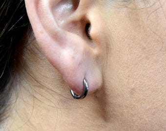 Pendientes de aro pequeños plateados – Mini aros de acero inoxidable, aros pequeños unisex