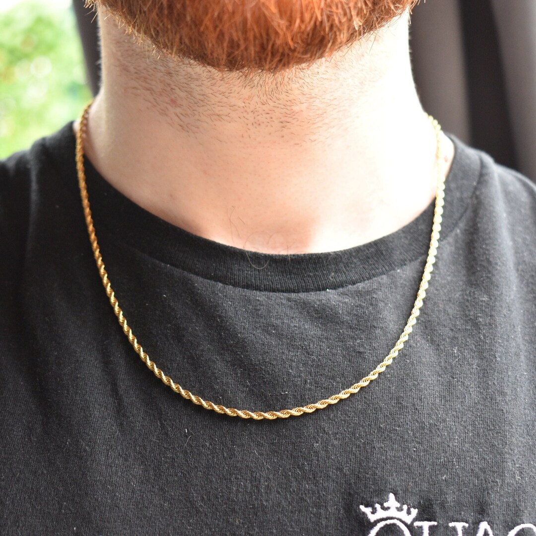 Mens Gold Necklace 3MM 18K Gold Rope Chain Necklace Mens Etsy