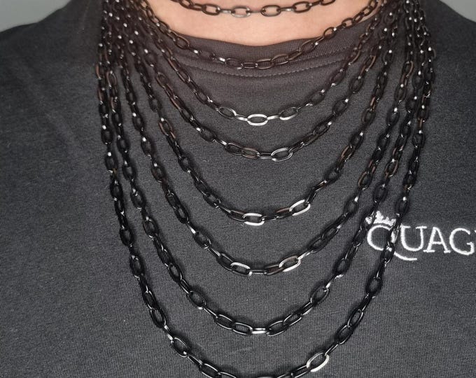 Men's 5MM Black Stainless Steel Cable Link Chain Necklace | Adjustable, Goth Punk Style, Versatile & Durable