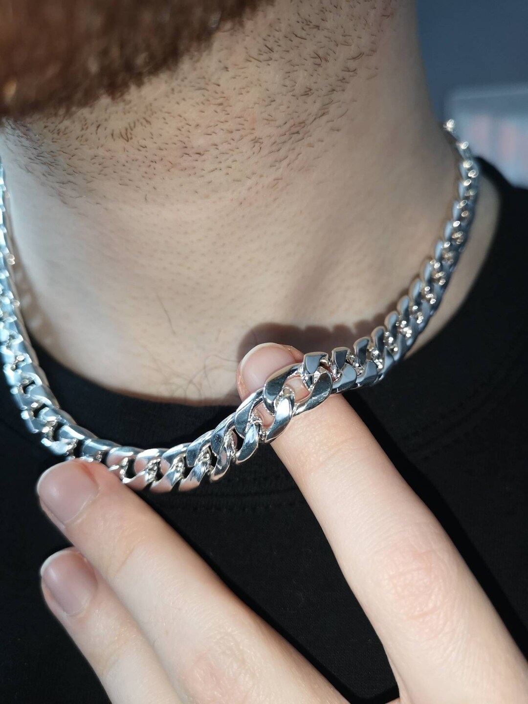 Silver cuban link chain choker deals