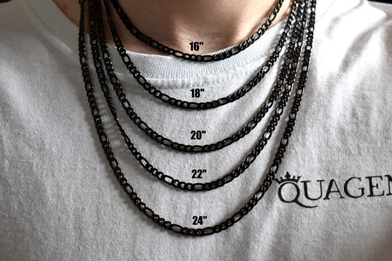 Mens Black Necklace 4.5MM Black Figaro Chain Necklace Mens