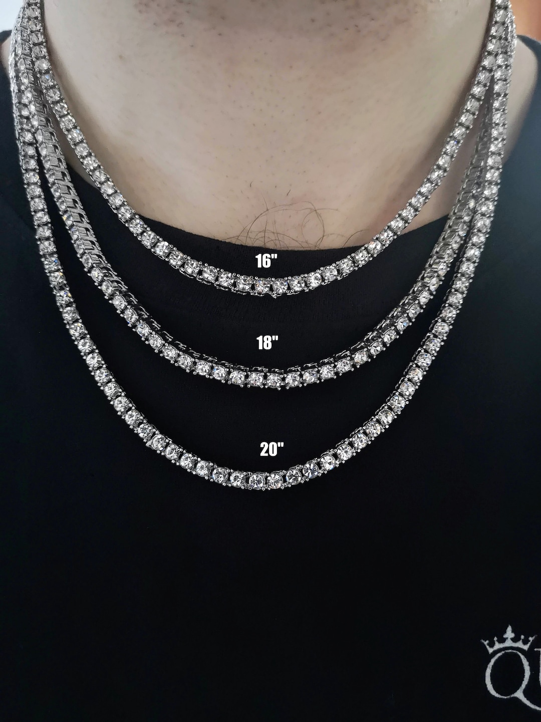 4 MM シルバー テニスチェーンネックレス: 防水ステンレススチール