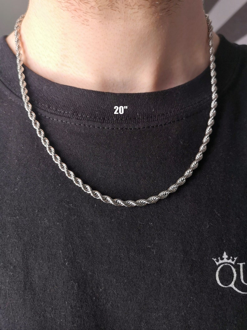 4MM Silver Rope Chain Necklace Stainless Steel Necklace Men Etsy