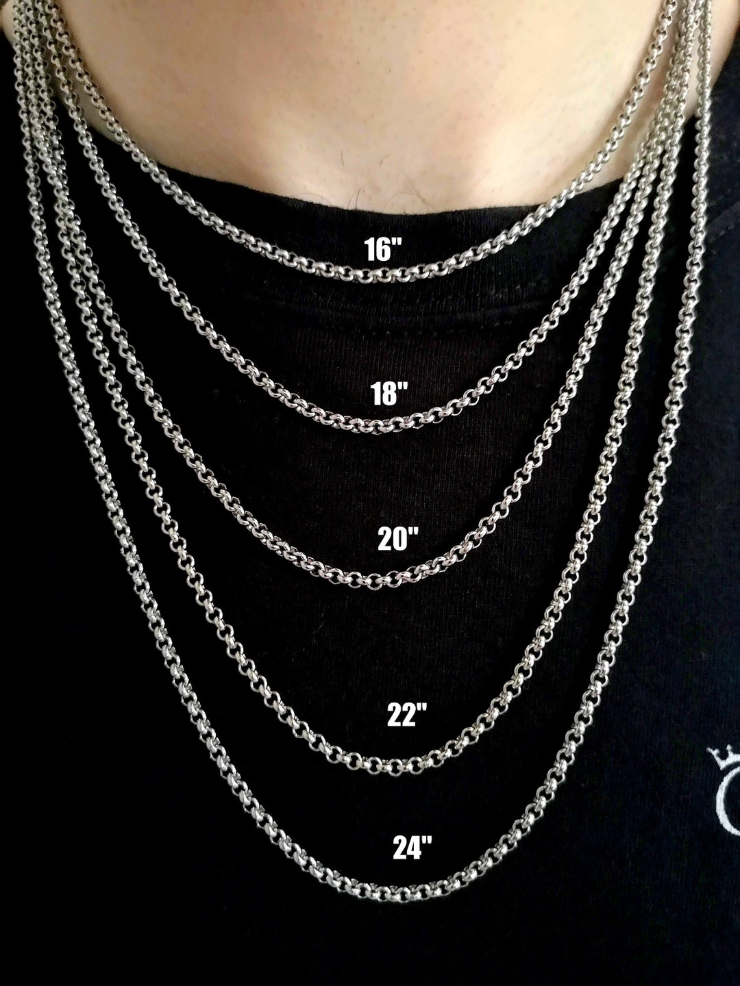 Mens Silver Chain, 3MM Silver Rolo Chain Necklace Mens Jewelry